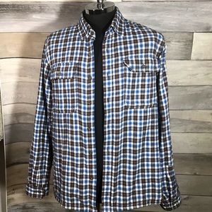 BOSTON TRADERS blue & brown plaid flannel shirt XL